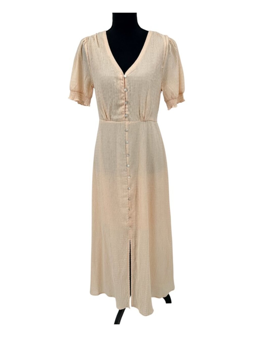 NWOT Love Ellie J9655SF Button Front Textured Midi Dress Soft Peach Sz Small